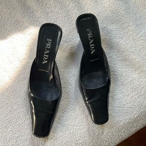 Prada Mules 🖤 ‘90s Y2K Vintage Heels, Black Leather, 7.5 (37.5)